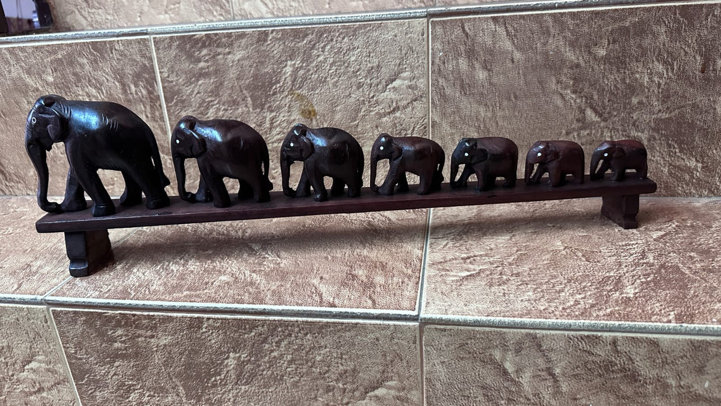 Group of Elephants Walking in a line on a bridge , Wooden curiosity item,home and office Table decor, Showpiece ,Handmade, Handicraft