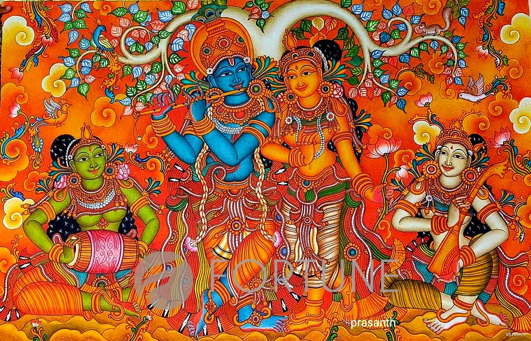 Radha Madhavam, Gopika Krishna, Kerala Mural Painting Artwork, Canvas Rolled, Wall Decor