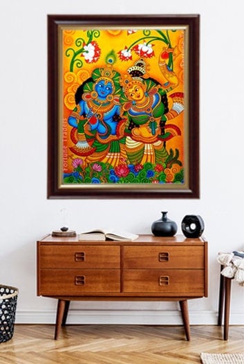 Kerala Mural Painting Radha Madhavam, Artwork, Canvas Rolled, Wall Decor