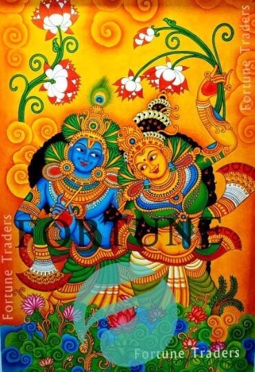 Kerala Mural Painting Radha Madhavam, Artwork, Canvas Rolled, Wall Decor
