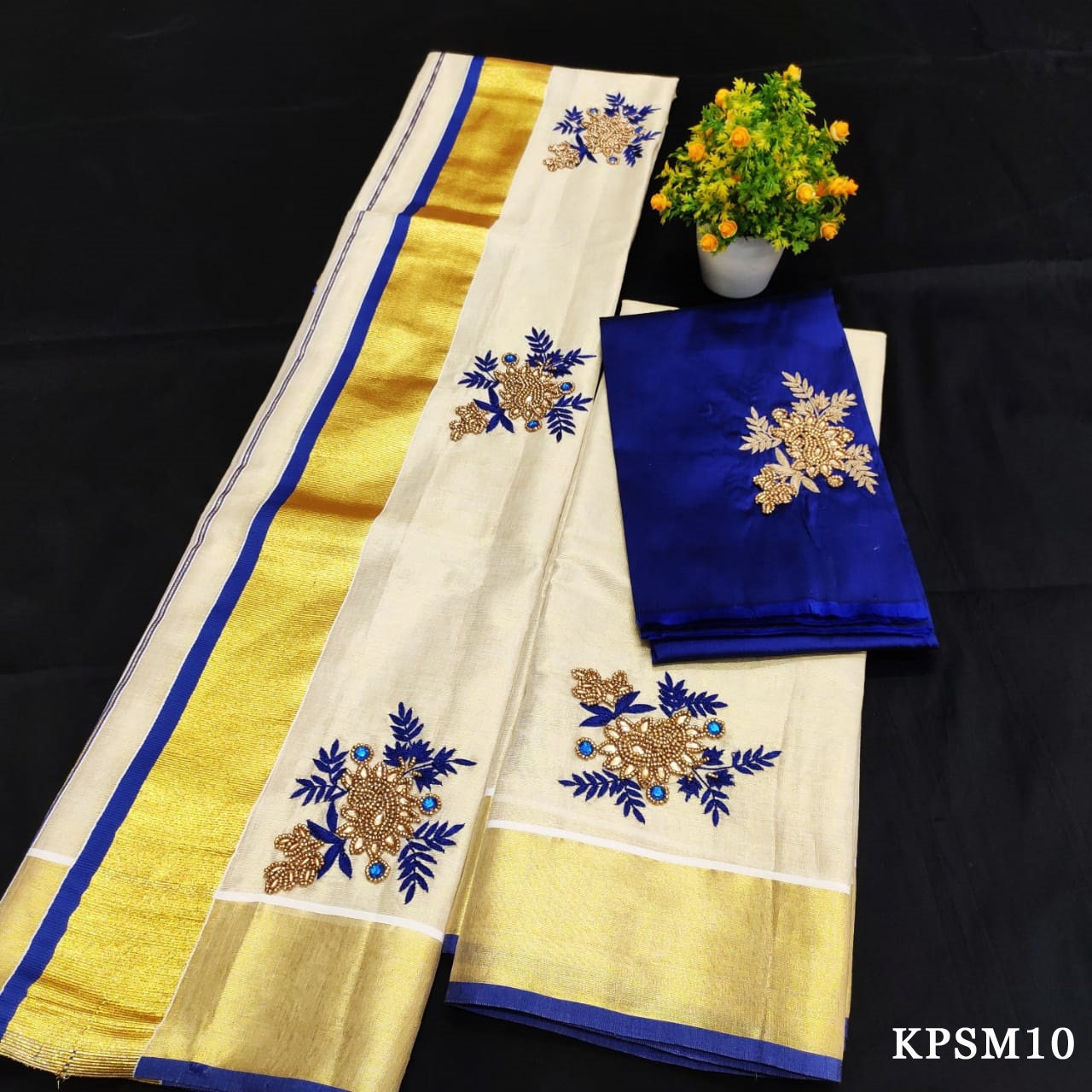 Kerala Tissue Set Mundu with Blouse Material / Indian traditional women clothing/ Handmade designs/Onam Vishu Set Mundu