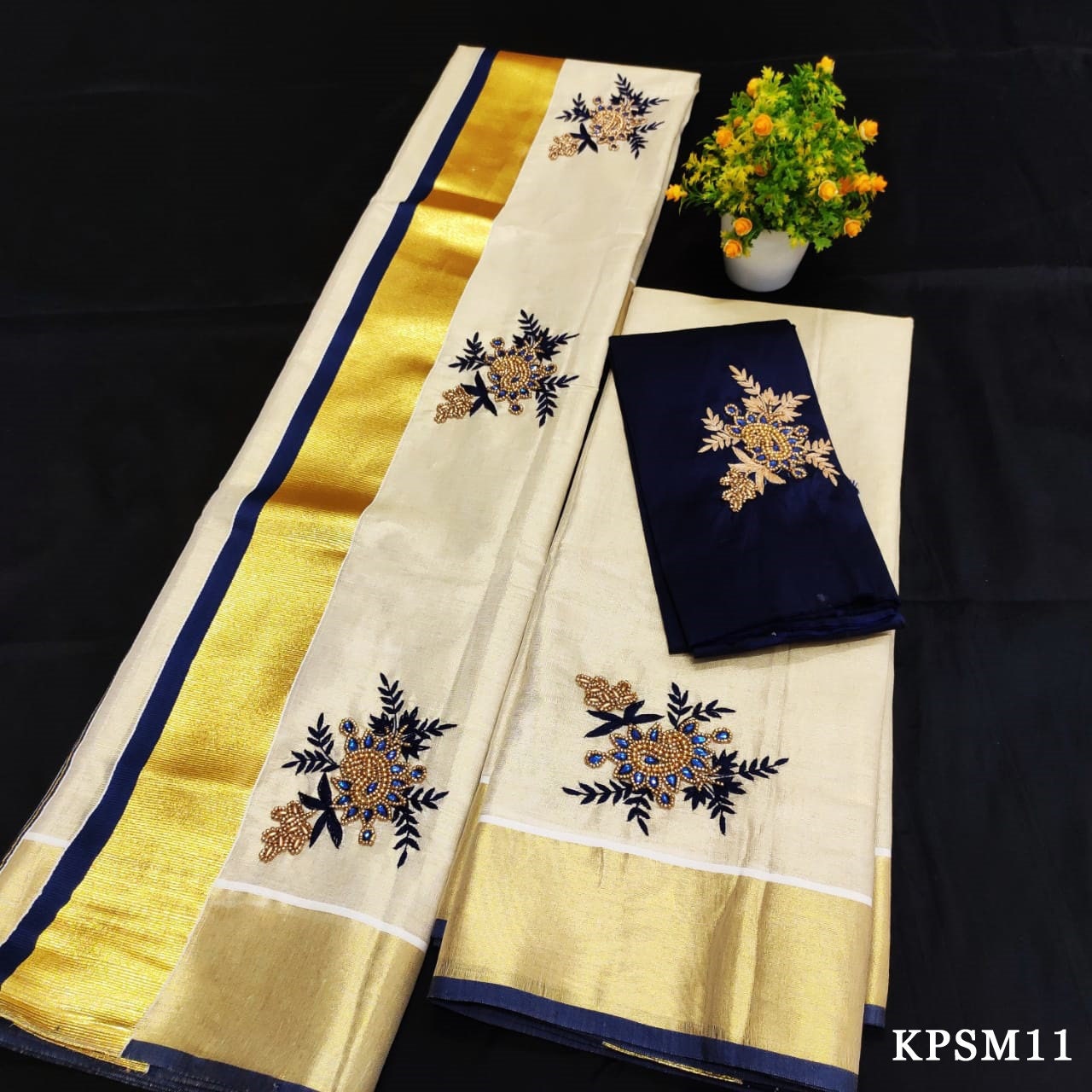 Kerala Tissue Set Mundu with Blouse Material / Indian traditional women clothing/ Handmade designs/Onam Vishu Set Mundu