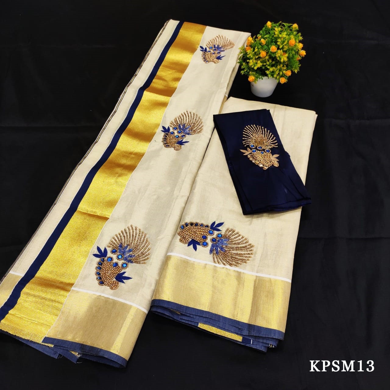 Kerala Tissue Set Mundu with Blouse Material / Indian traditional women clothing/ Handmade designs/Onam Vishu Set Mundu