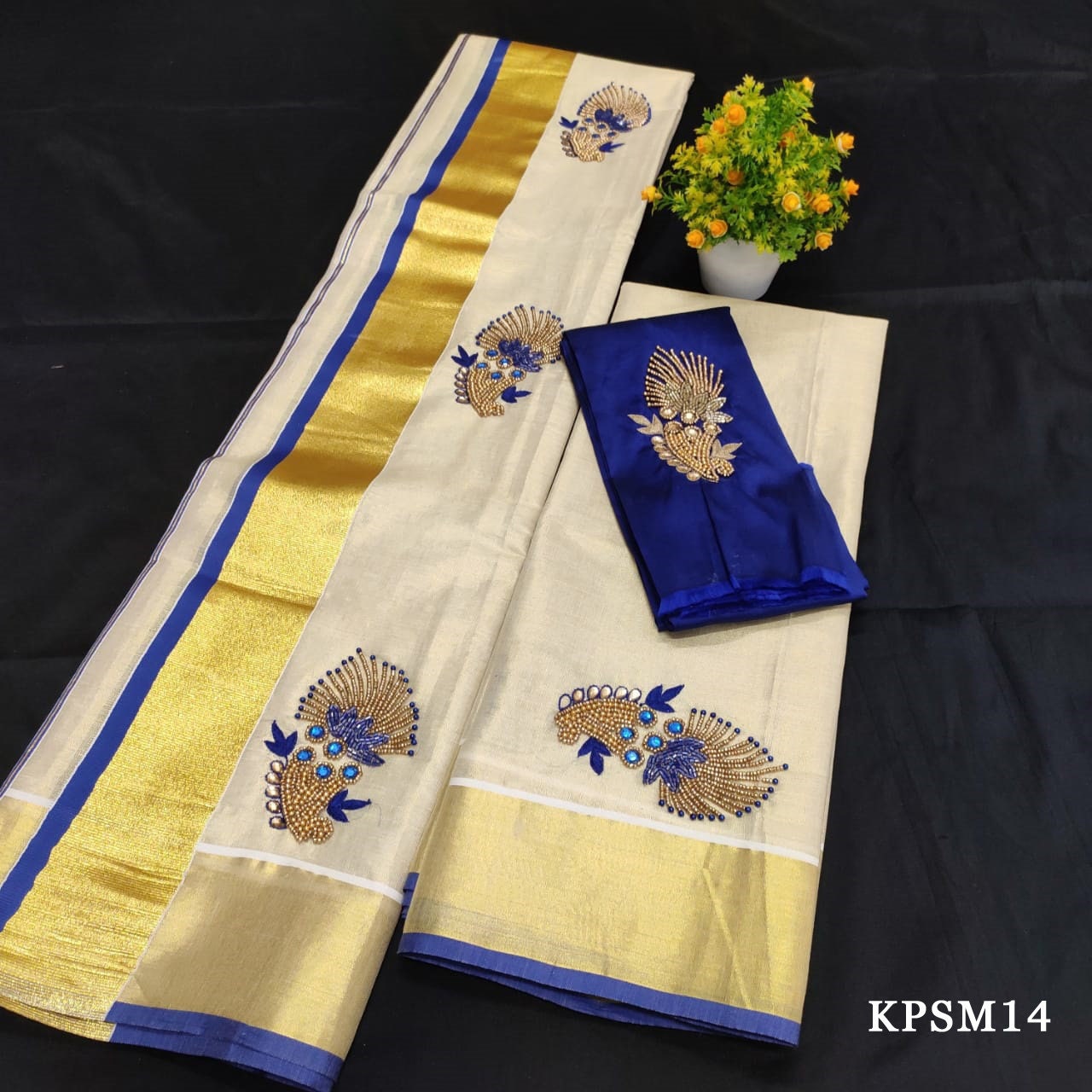 Kerala Tissue Set Mundu with Blouse Material / Indian traditional women clothing/ Handmade designs/Onam Vishu Set Mundu