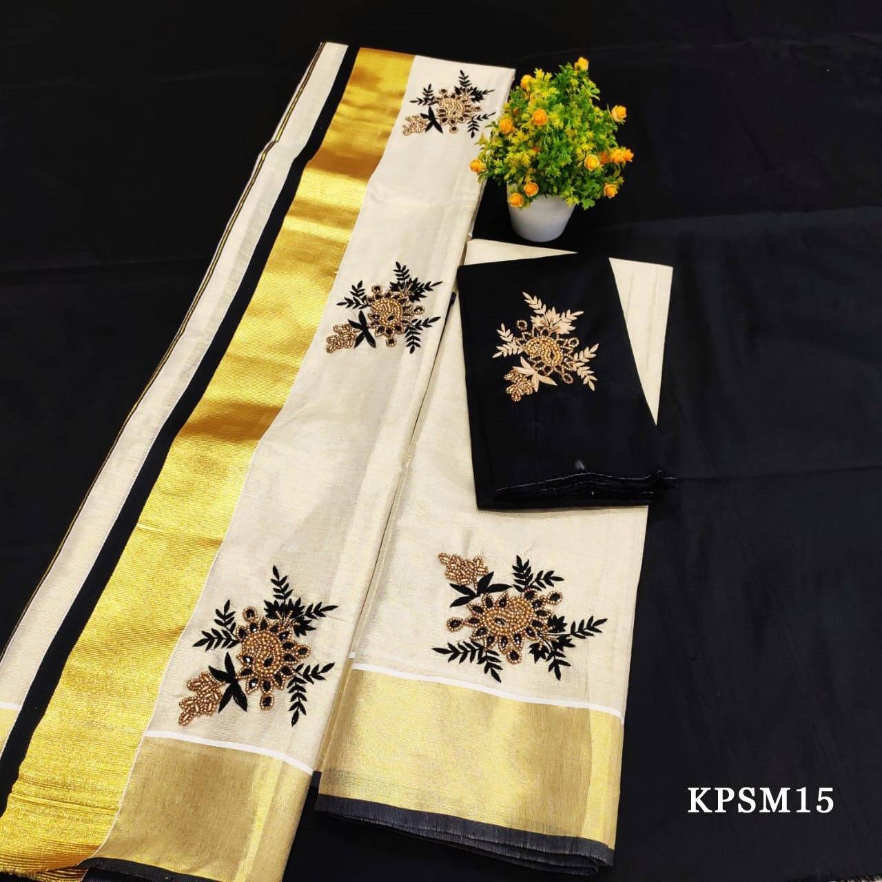 Kerala Tissue Set Mundu with Blouse Material / Indian traditional women clothing/ Handmade designs/Onam Vishu Set Mundu