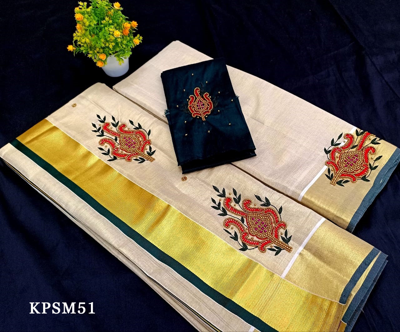 Kerala Tissue Set Mundu with Blouse Material / Indian traditional women clothing/ Handmade designs, Vishu Set Mundu