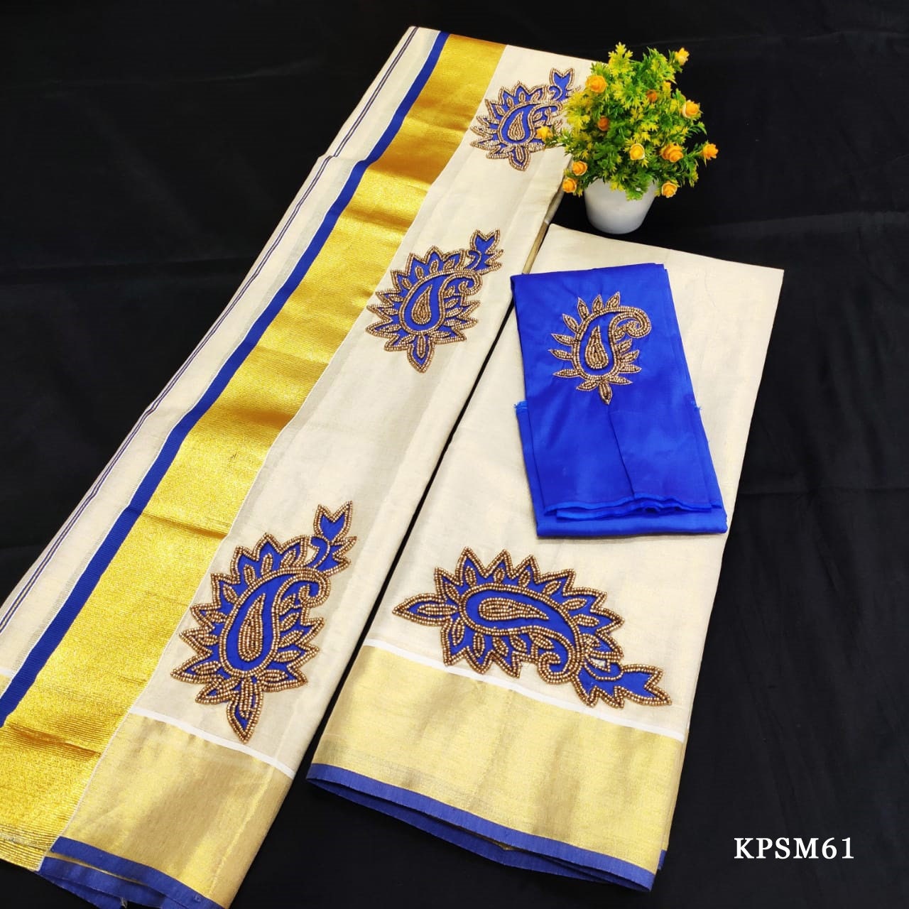 Kerala Tissue Set Mundu with Ready wear Blouse or Blouse Material / Indian traditional women clothing/ Handmade designs, Vishu outfit