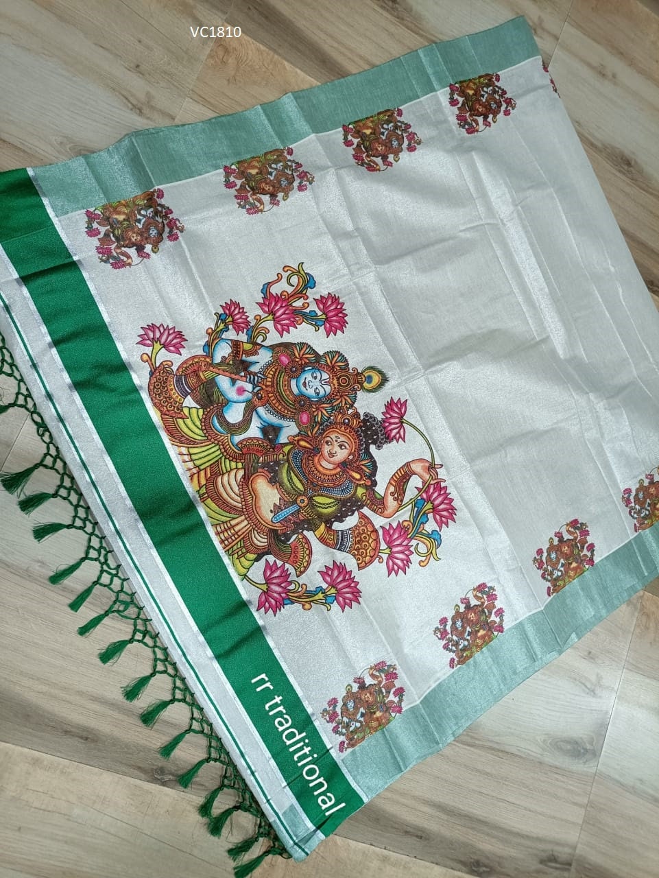 Kerala traditional big mural printed Tissue Saree with stiched Blouse or non stiched blouse Material, Beautiful Kerala designs