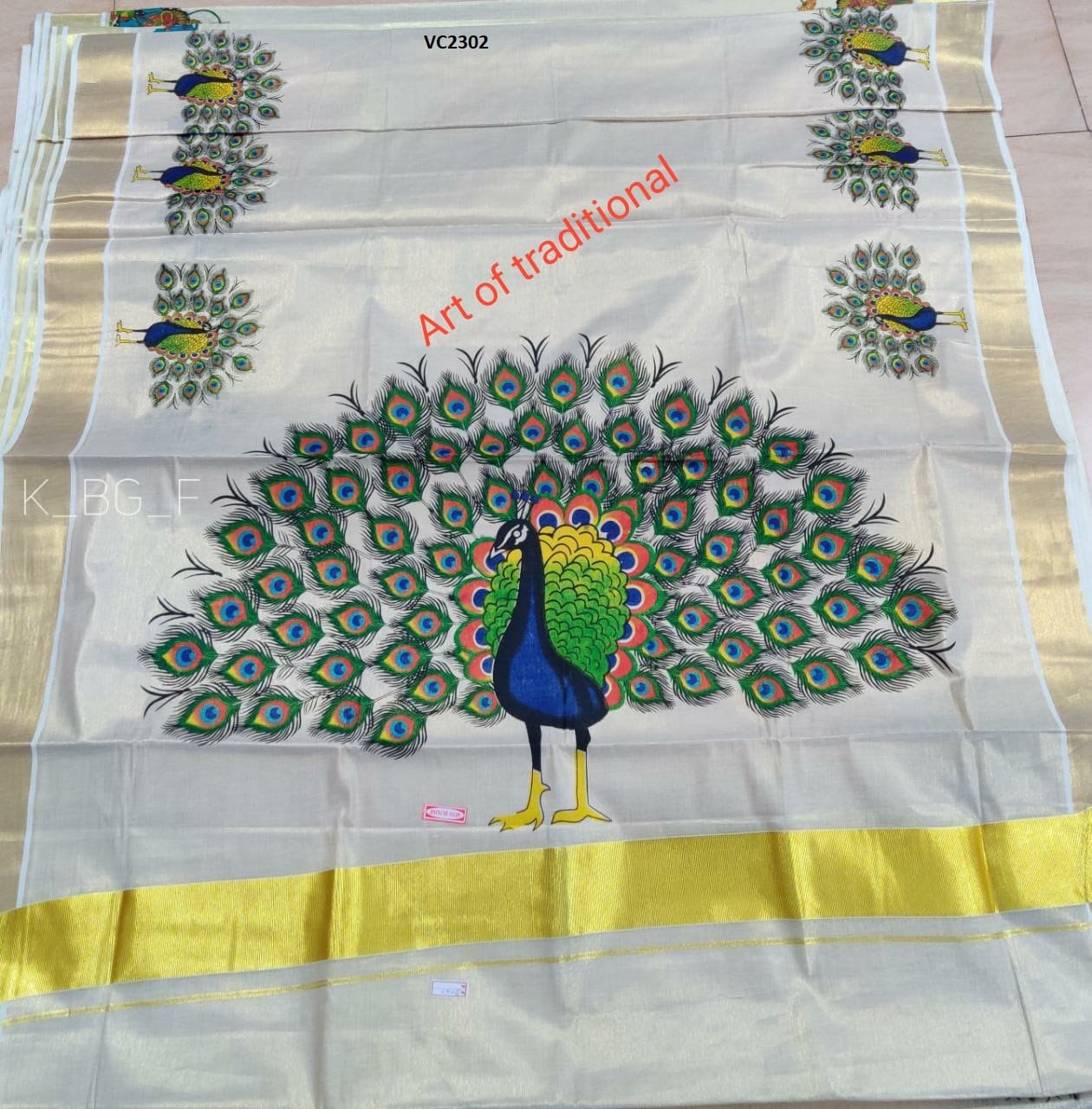 Kerala Golden Tissue Mural print Set Saree with Blouse Materiai,Indian traditional women clothing,Handmade designs,Onam,Vishu special