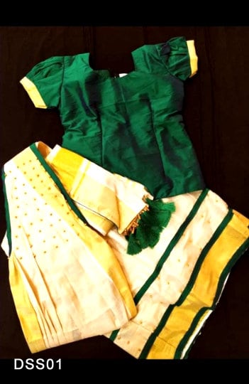 Kerala Tissue Davani Skirt Stitched Free Size for girls / Davani Set/ Traditional Girls Clothing / Handmade Designs