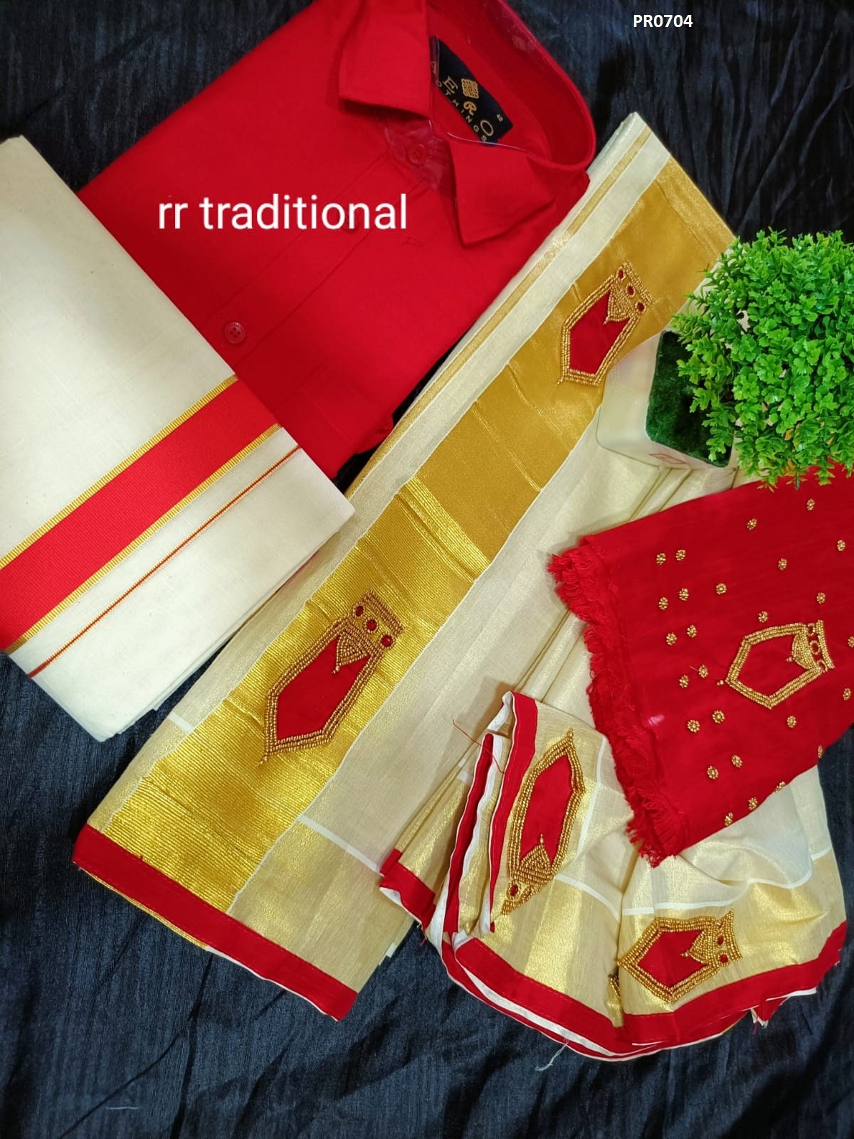 Tissue Hand work Set Mundu with Blouse Material and Men's Shirt Dhoti, Combo Pack, Onam, Vishu Set Mundu, Birth day, New year, Marriage