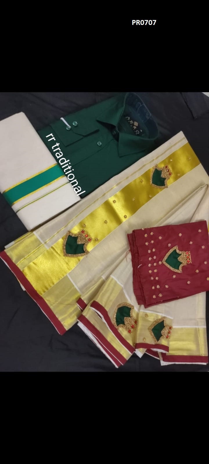 Tissue Hand work Set Mundu with Blouse Material and Men's Shirt Dhoti, Combo Pack, Onam, Vishu Set Mundu, Birth day, New year, Marriage