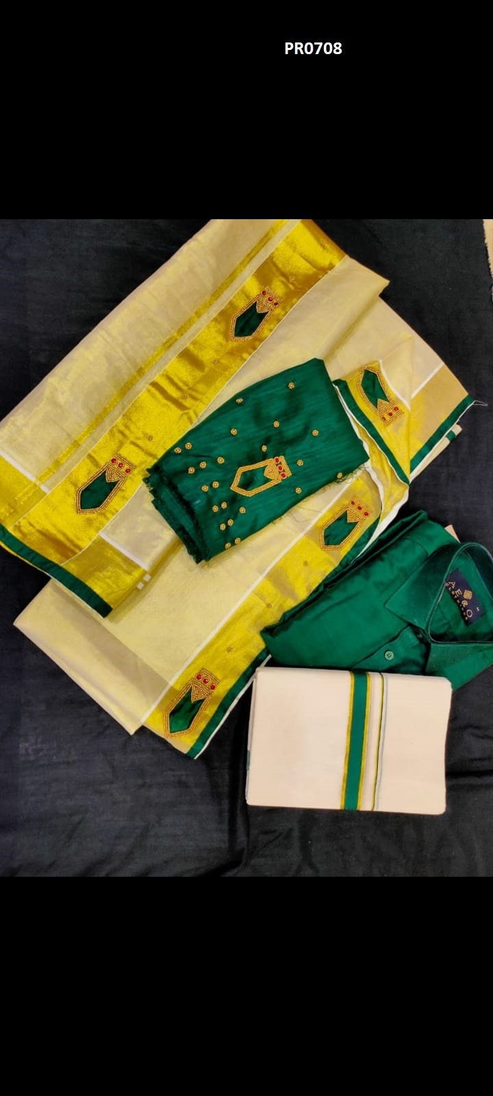 Tissue Hand work Set Mundu with Blouse Material and Men's Shirt Dhoti, Combo Pack, Onam, Vishu Set Mundu, Birth day, New year, Marriage