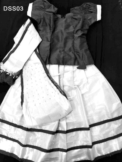 Kerala Tissue Davani Skirt Stitched Free Size for girls / Davani Set/ Traditional Girls Clothing / Handmade Designs