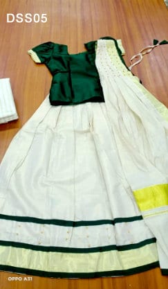 Kerala Tissue Davani Skirt Stitched Free Size for girls / Davani Set/ Traditional Girls Clothing / Handmade Designs