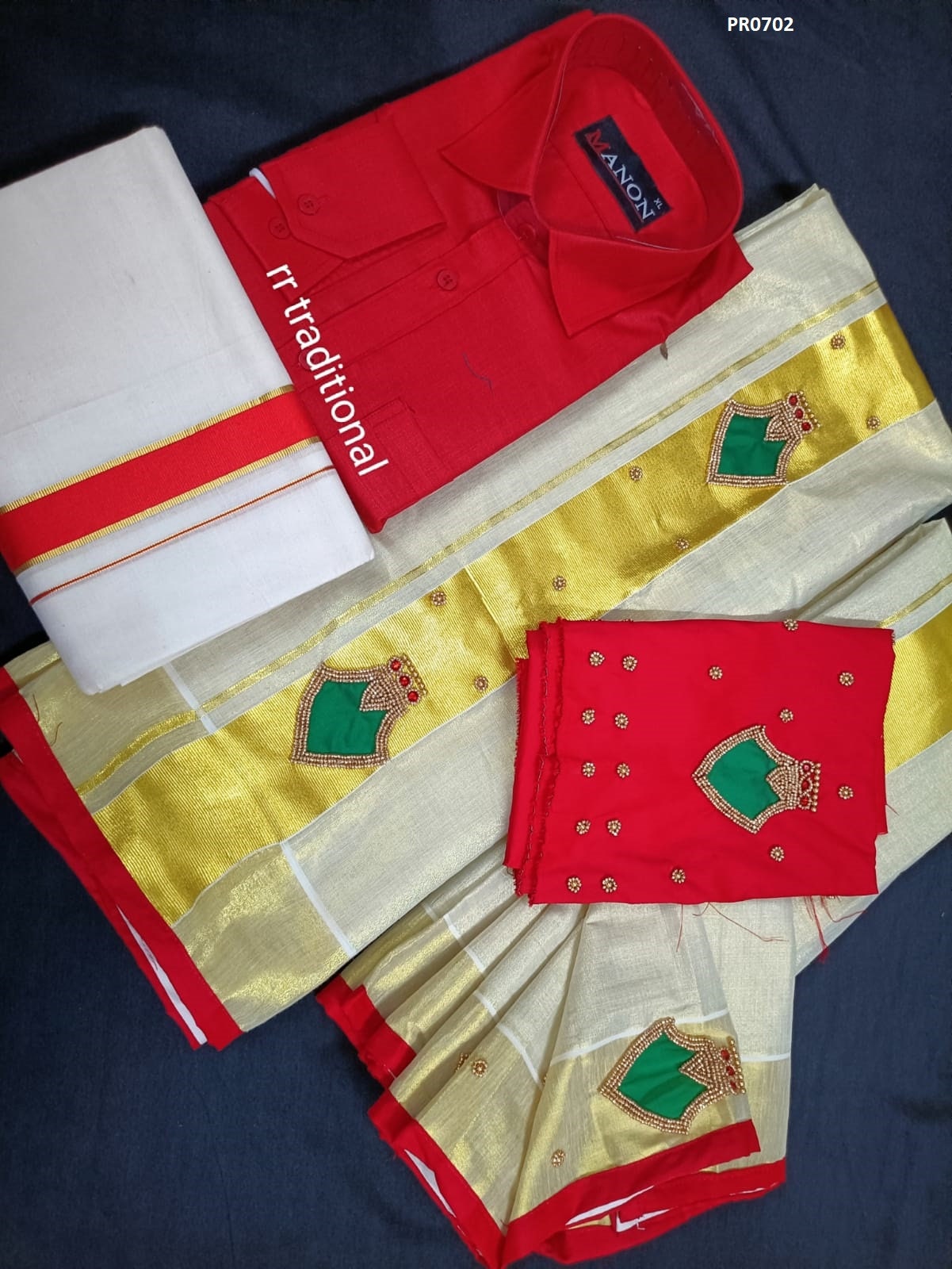 Tissue Hand work Set Mundu with Blouse Material and Men's Shirt Dhoti, Combo Pack, Onam, Vishu Set Mundu, Birth day, New year, Marriage