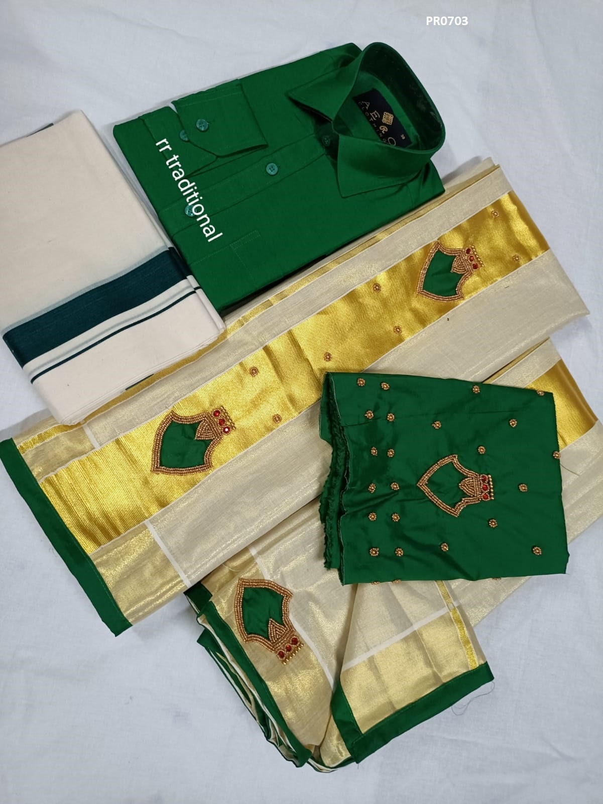 Tissue Hand work Set Mundu with Blouse Material and Men's Shirt Dhoti, Combo Pack, Onam, Vishu Set Mundu, Birth day, New year, Marriage