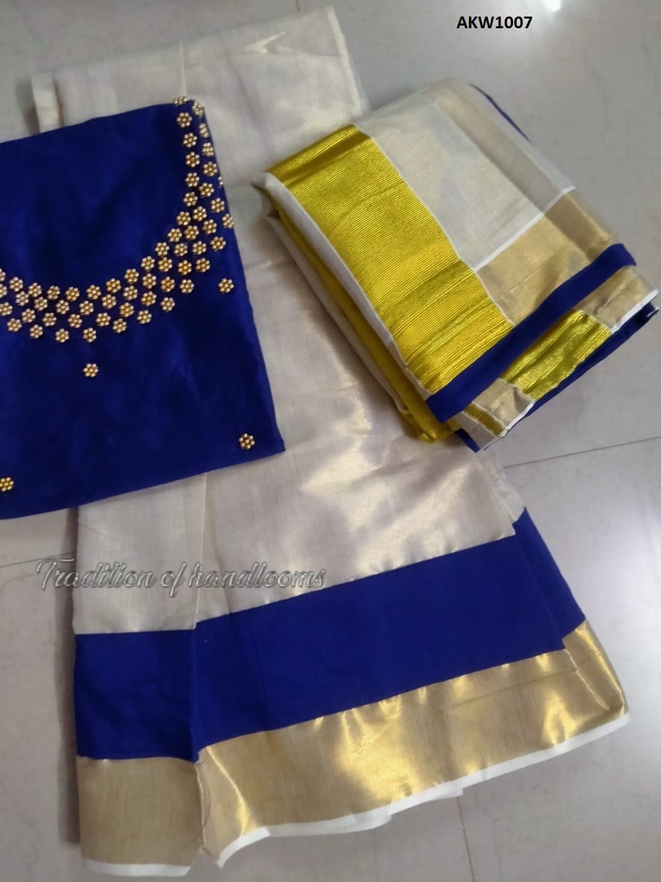 Kerala Golden Tissue Hand worked Davani Material, Skirt stitched and Blouse material / Stitched Blouse, Onam, Vishu Wear, Dhavani, Lehanka
