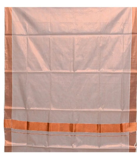 Kerala Copper Tissue Set Mundu with Kunchalam ,Blouse Stitched /Material, traditional Clothing ,Handmade ,Onam, Vishu,Pooja ,Wedding