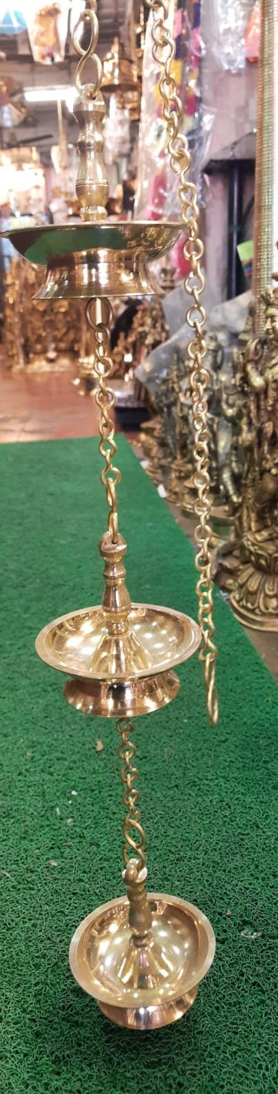 Fancy Diya, Brass 3 nos Thooku Vilakku with Brass Chain ,Kerala Traditional Vilakku /Thongu Vilakku/Hanging Diya,Hanging Lamp