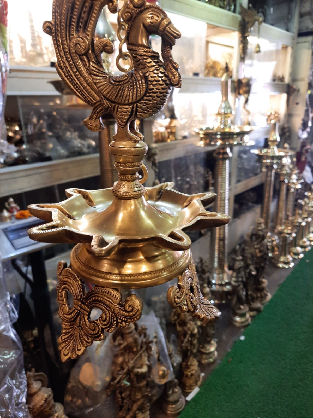 Brass Peacock Thooku Vilakku with 1 feet Brass Chain /Thongu Vilakku/Hanging Diya/ Kerala Traditional/ Vilakku for Temple, Pooja room use