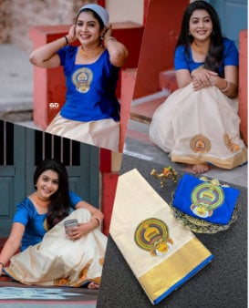Onam Dress, Kerala Golden Tissue Kathakali Print Pattupavada, Stitched and Material Only, Traditional Girls clothing /Onam, Vishu, Birthday