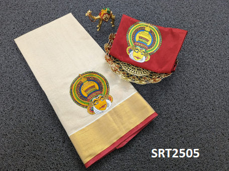 Onam Dress, Kerala Golden Tissue Kathakali Print Pattupavada, Stitched and Material Only, Traditional Girls clothing /Onam, Vishu, Birthday