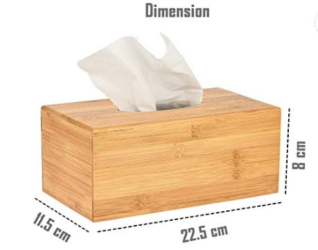 Natural Bamboo Wooden Tissue Paper Holder Box, Rectangular, 22.5 x 11.5 x 8 cm