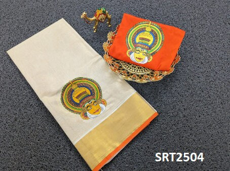 Onam Dress, Kerala Golden Tissue Kathakali Print Pattupavada, Stitched and Material Only, Traditional Girls clothing /Onam, Vishu, Birthday