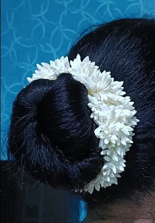 Mogra Scented Rubber Band Gajra Hair Accessories for Women Girls, Women's and Girl's Synthetic Hair Bun Plan Juda Hair Extension Brown