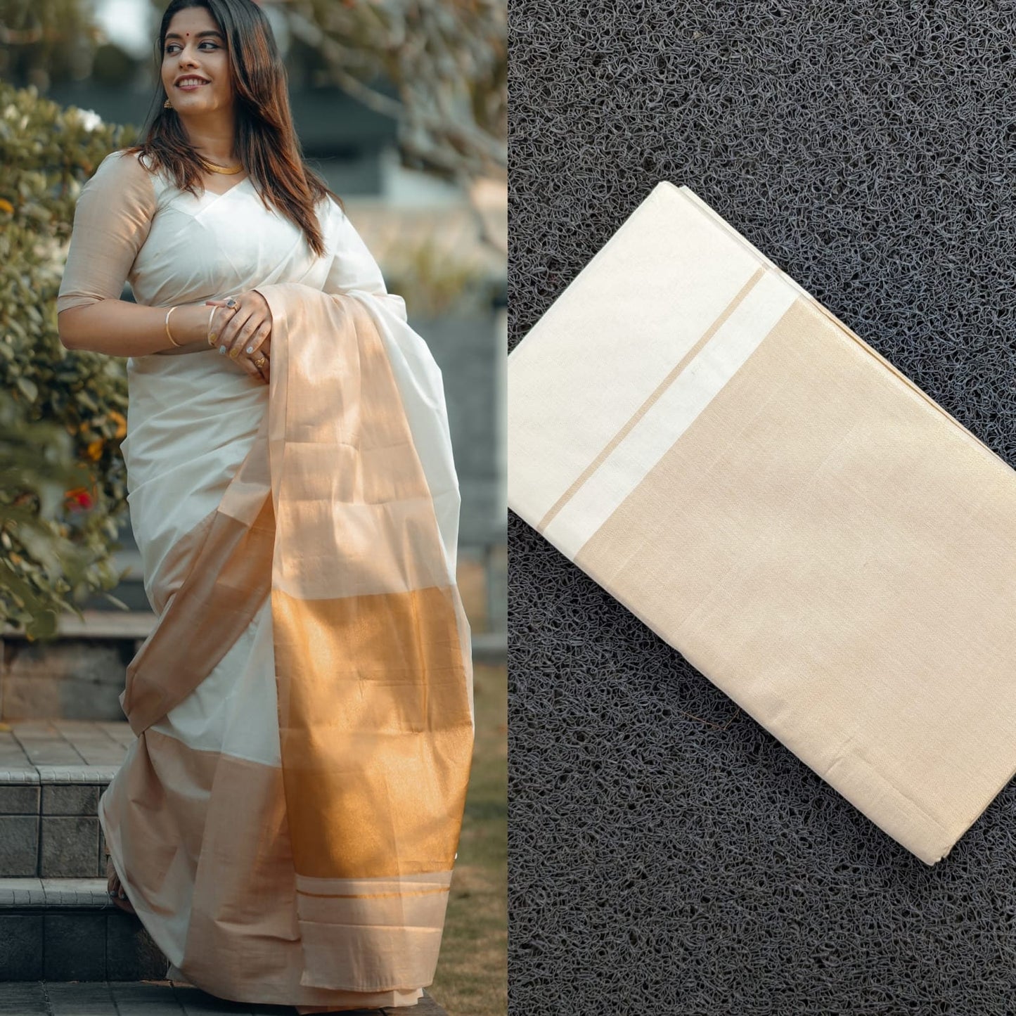 Kerala Big border cotton copper saree 6.25 mtr, Kerala Saree, Vishu saree ,Onam Saree / Handmade designs, Pooja