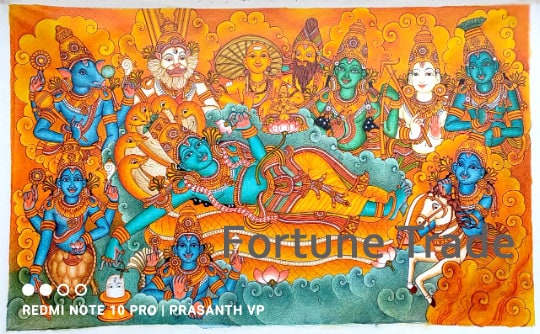 Kerala Original Mural Painting Dasavatharam , Artwork, Canvas Rolled, Wall Decor