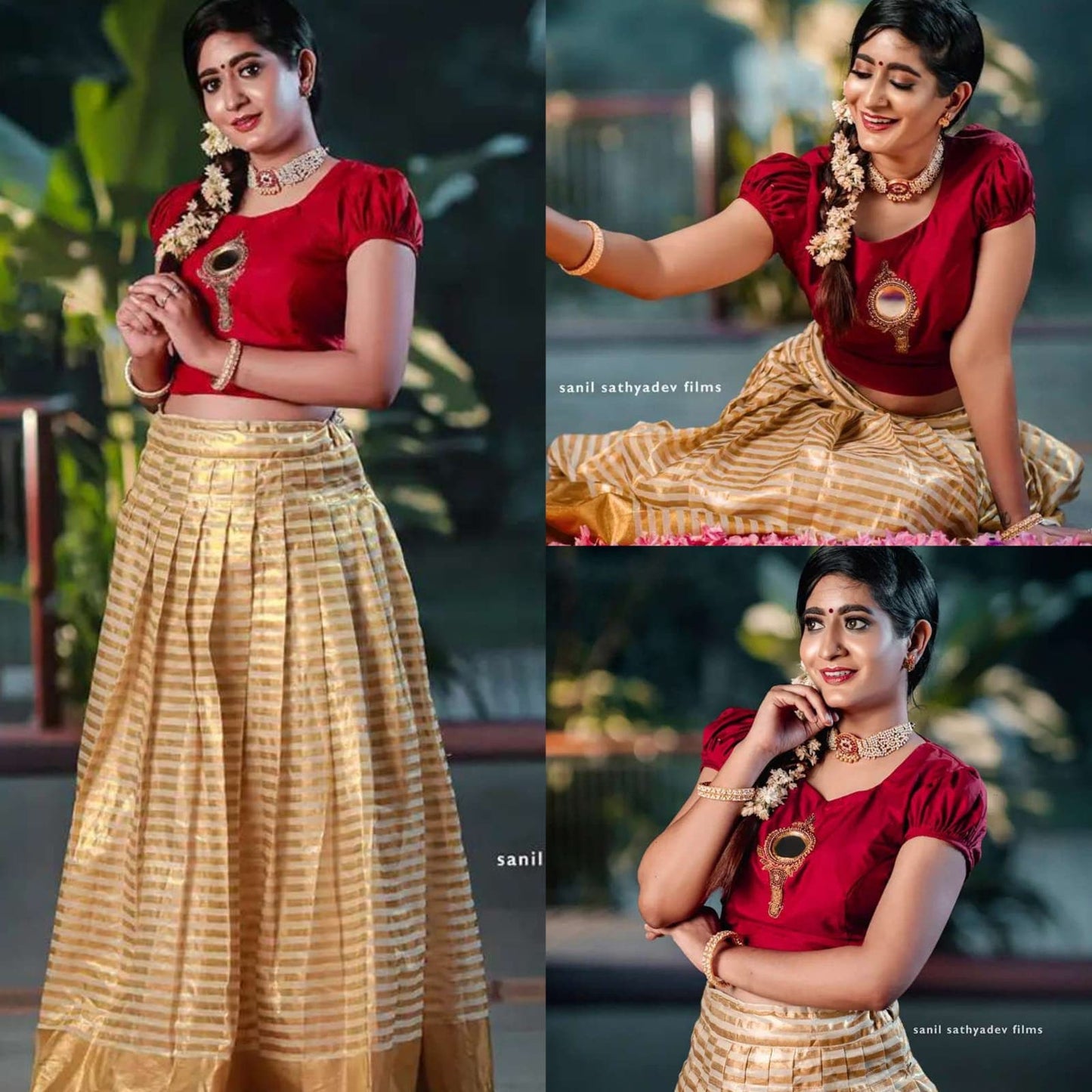 Kerala Tissue Lines Valkannadi Pattupavada, Stitched and Material Only, Traditional Girls Clothing ,Handmade,Onam,Christmas,Ramdan,Birthday