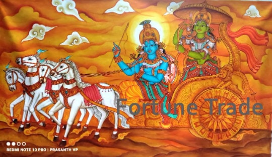 Kerala Original Mural Painting Geethopadesam Artwork, Canvas Rolled, Wall Decor