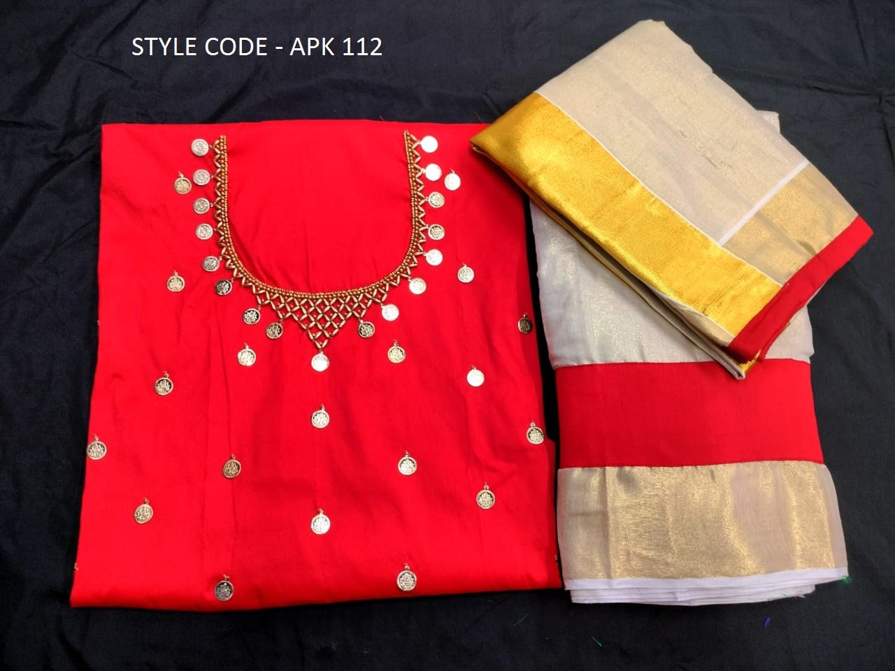 Kerala Golden Tissue Neck worked Dhavani / Lehanka Material ,Skirt stitched and Blouse material or Stitched Blouse, Kerala Tradition, Onam