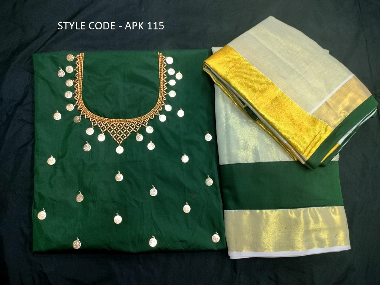 Kerala Golden Tissue Neck worked Dhavani / Lehanka Material ,Skirt stitched and Blouse material or Stitched Blouse, Kerala Tradition, Onam