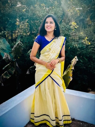 Onam Dress Kerala Davani Material 3 Pcs - 6 mirrors stitched on shawl Indian Spices and Handicrafts Online - Fortune Traders Onam Dress Kerala Davani Material 3 Pcs - 6 mirrors stitched on shawl Indian Spices and Handicrafts Online - Fortune Traders