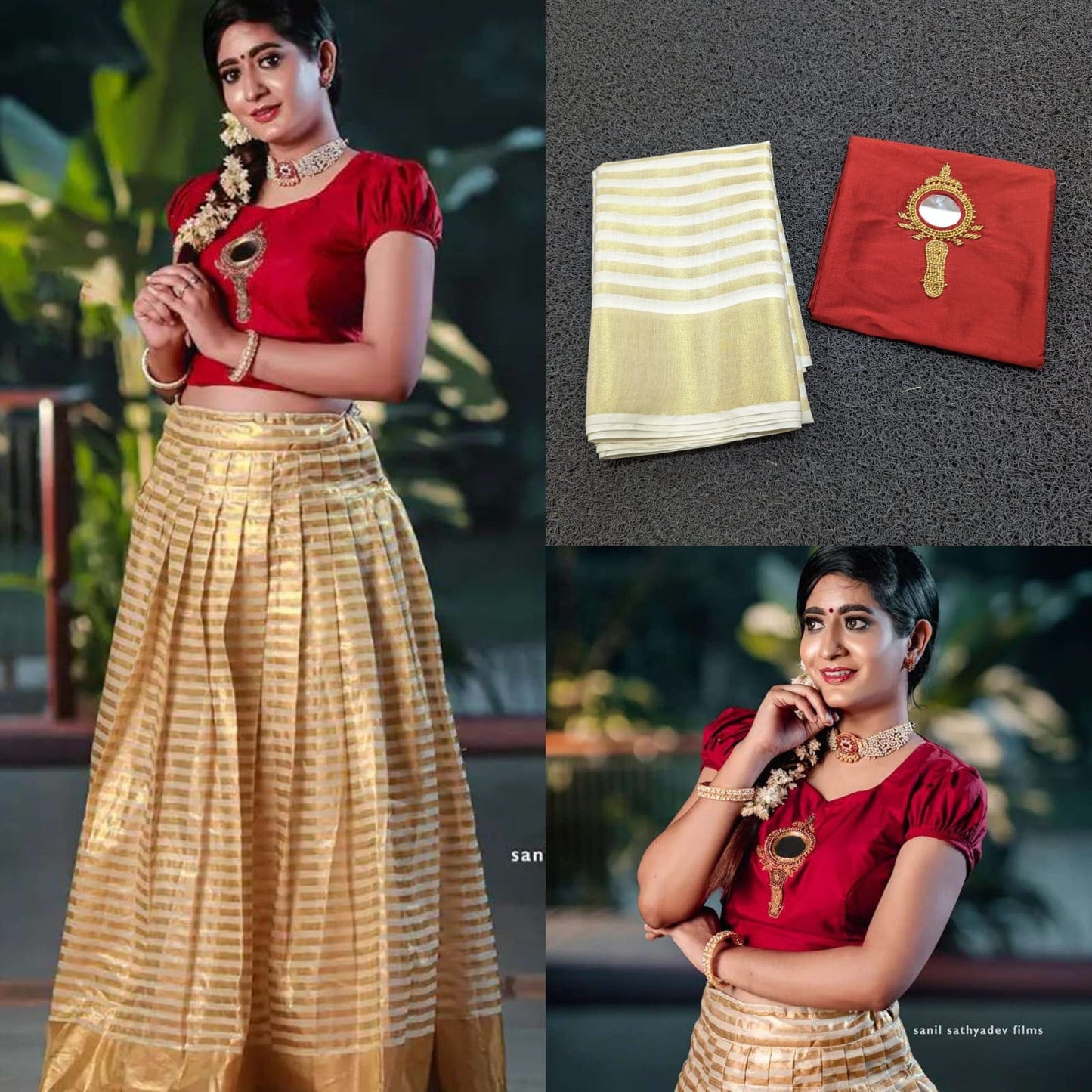 Kerala Tissue Lines Valkannadi Pattupavada, Stitched and Material Only, Traditional Girls Clothing ,Handmade,Onam,Christmas,Ramdan,Birthday