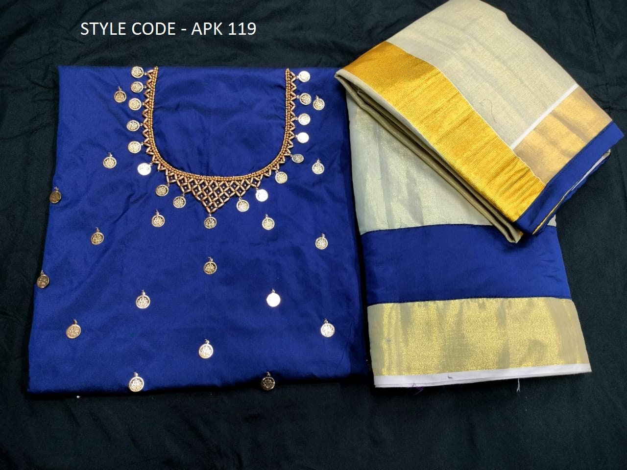 Kerala Golden Tissue Neck worked Dhavani / Lehanka Material ,Skirt stitched and Blouse material or Stitched Blouse, Kerala Tradition, Onam