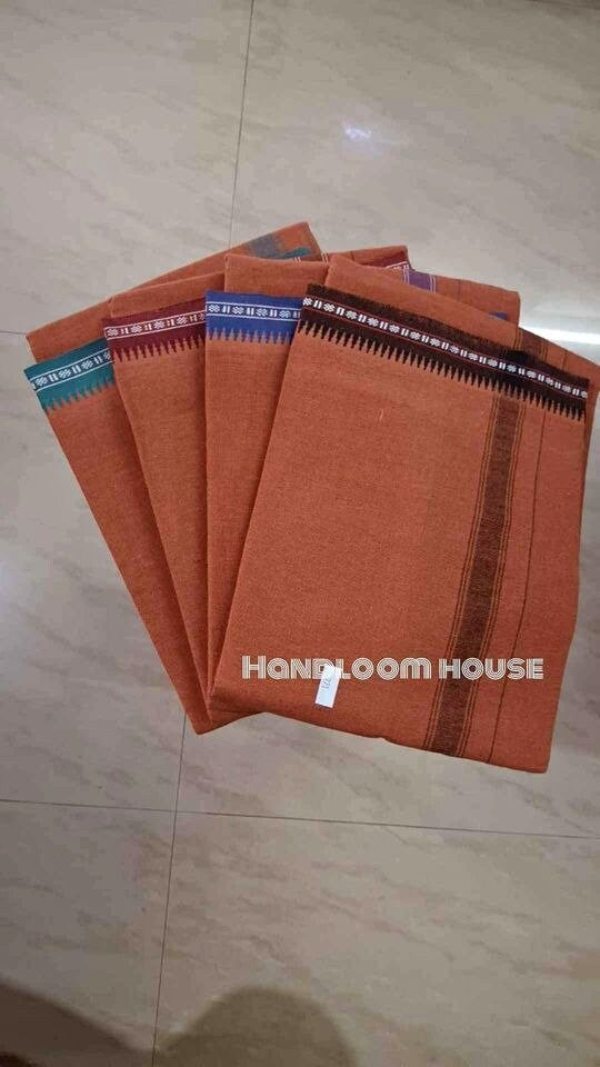Men's Cotton Kerala's Kavi/Saffron Dhothi , Saffron Bath towel, Mundu for pooja occasion, Home Wear Dhoti ,Temple /Devotional Wear