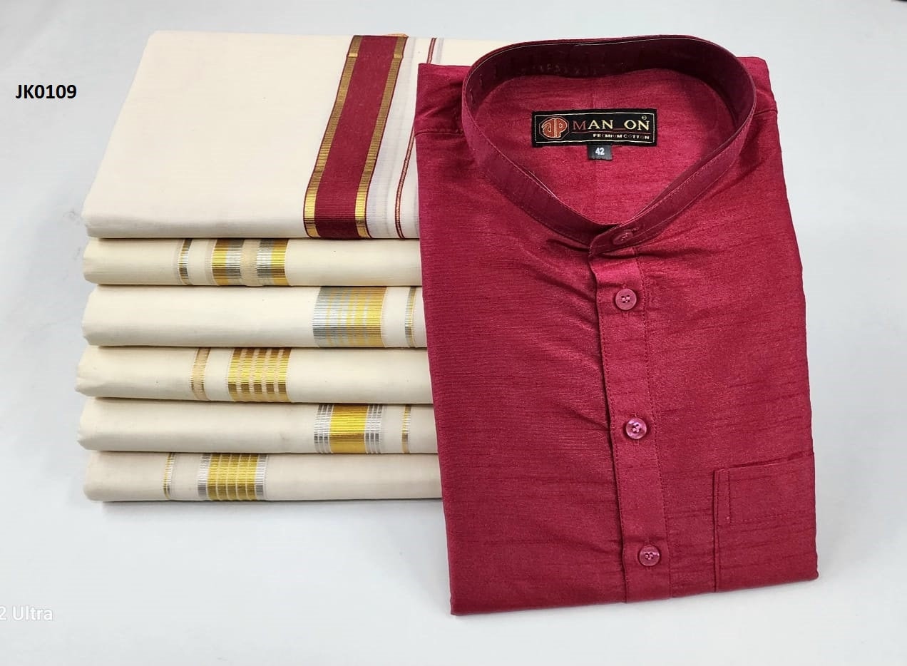 Kerala Silk Kurtha with Dhothi,Kerala Traditional Wear, Onam, Vishu, Birthday, Marriage, Christmas, Ramadan, Festival occasions, as a gift