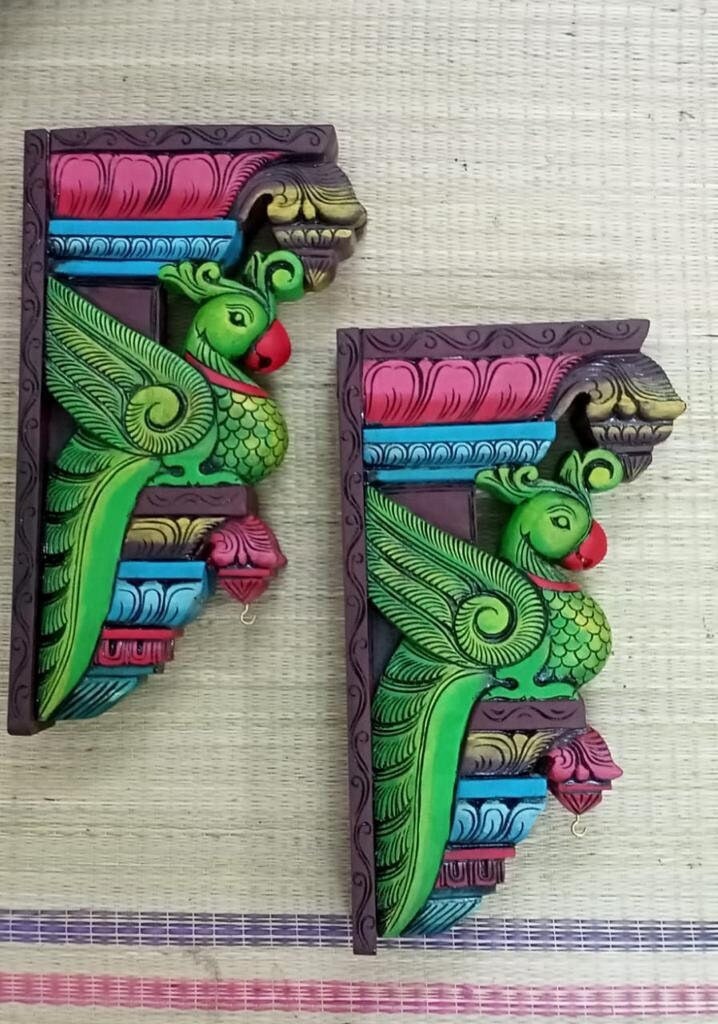 Wooden Hand Carved Wall Bracket Pair,Wooden corbel pair, Parrot Wall Bracket Pair ,Lamp Hanging Hook ,Door Entrance of House, Wall Decor