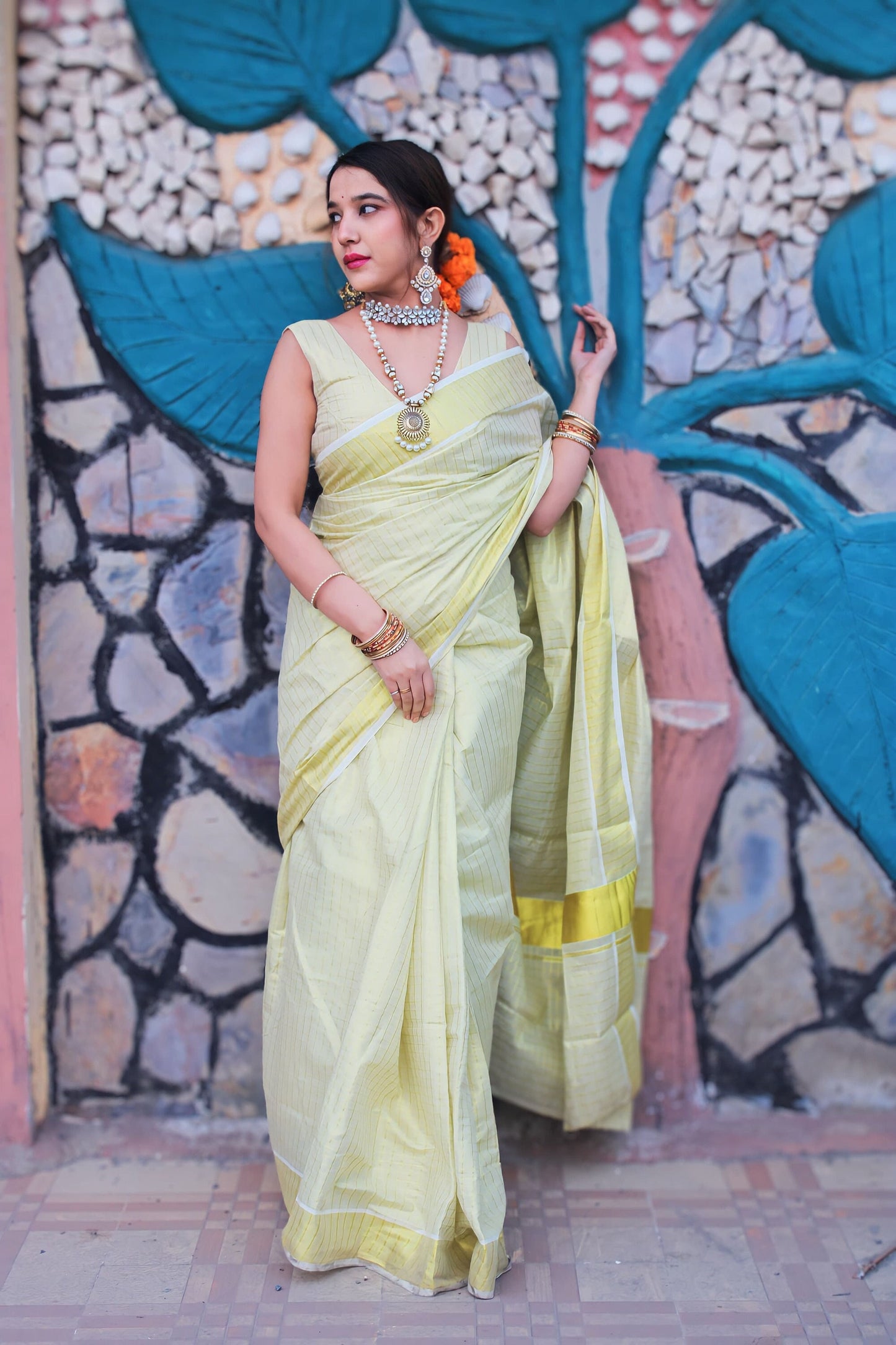 Kerala Micro check golden tissue saree handloom shade tissue 6.25 mtr, Kerala Saree, Vishu saree,Onam Saree ,Part wear, Handmade designs