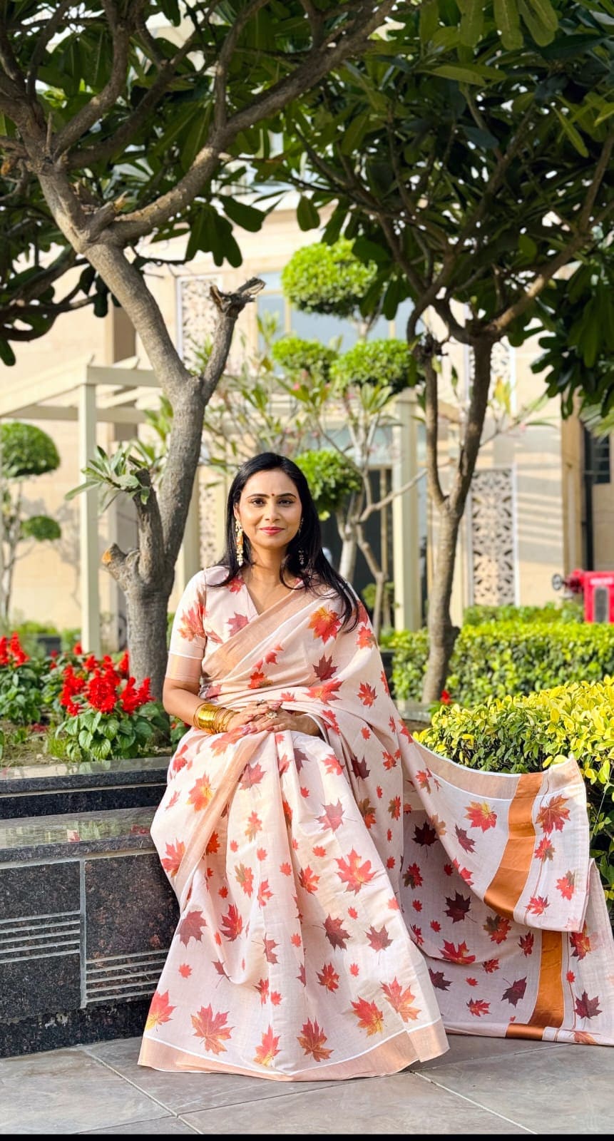 Kerala Copper Tissue maple leaf digital printed Saree 6.25 mtr, Kerala Saree, Vishu saree ,Onam Saree ,Party wear saree, Handmade designs