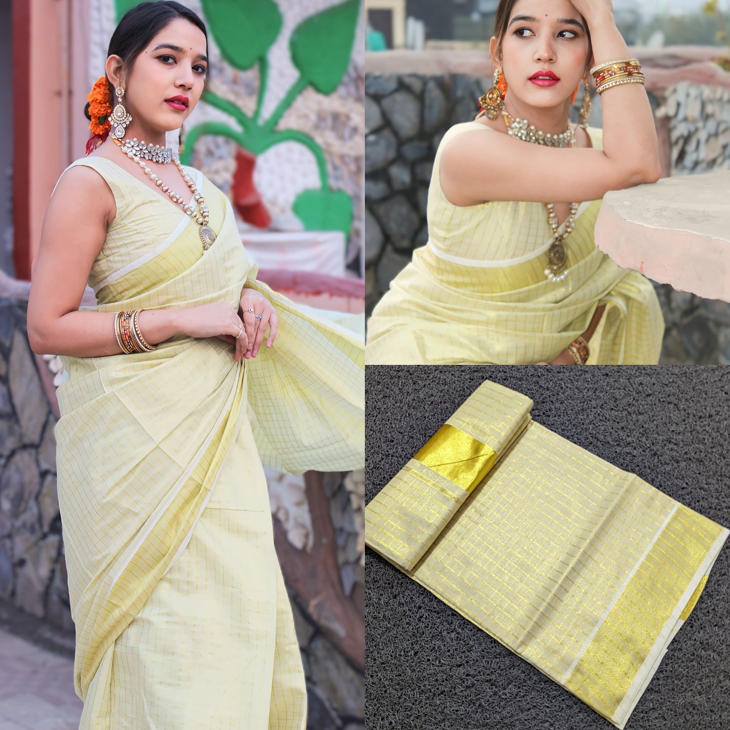 Kerala Micro check golden tissue saree handloom shade tissue 6.25 mtr, Kerala Saree, Vishu saree,Onam Saree ,Part wear, Handmade designs