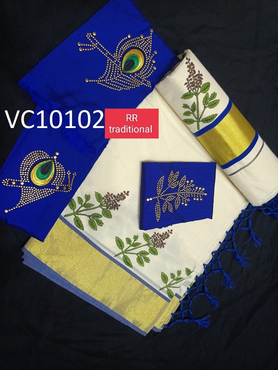 Kerala Special Cotton Jari Thulsi Saree With Stitched Blouse or Blouse Material,Beautiful Kerala Designs,Onam,Vishu,Pooja,Festival Wear.