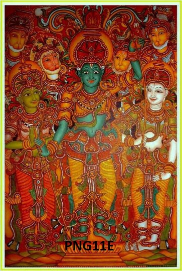 Kerala Mural Painting, Traditional Mural Art - Canvas Rolled Wall Decor, Sri Rama Pattabhishekam- Sri Rama Vijayam -Ramayana mural painting