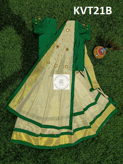 Beeds Glass Worked Dhavani For Kids Age 1 - 10 years Girl Traditional Wear,Kids Indian Silk Frock,Vishu,Onam,Birthday,Special Occasions.