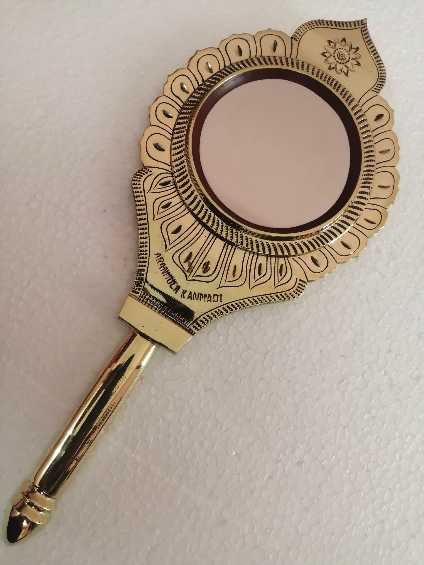 Original Aranmula Mirror/ Aaranmula Kannadi Handmade /Valkannadi with two flower punched,Magic Metal mirror,Home decor ,Traditional,Divine