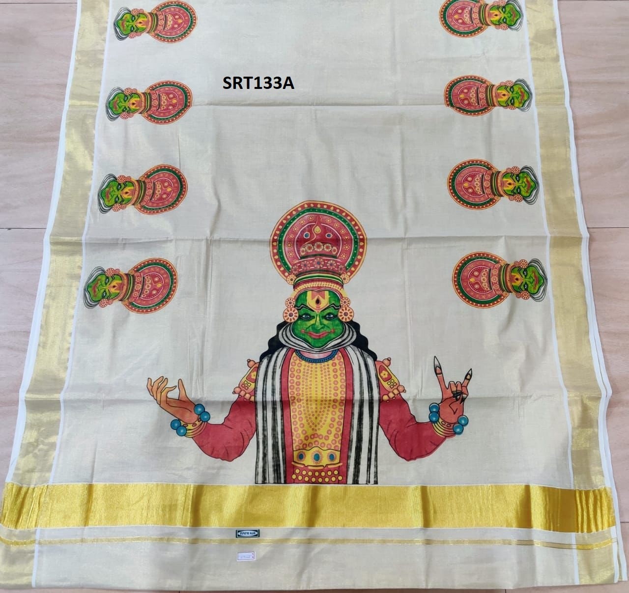 Kerala Big mural Kathakali golden tissue saree 6.25mtr,Kerala Saree,Vishu Saree,Traditional Onam Saree ,Handmade Designs,Pooja,Festivals